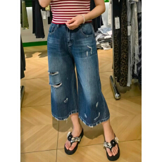 批发美式破洞牛仔<b class='q'>阔腿裤</b>女2026新款夏日巨好看的小个子高腰显瘦七<b class='q'>分</b><b class='q'>裤</b>