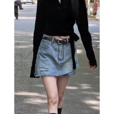 批发2026夏季新款高腰休闲宽松遮肉显瘦美式潮流风牛仔短裤裙女百搭裙