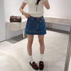 批发蓝色不规则牛仔半身裙女2026夏季新款小众<b class='q'>复古</b>辣妹风高腰a字短裙
