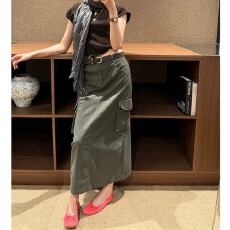 批发「松弛感大口袋工装裙」秋季时尚韩系半身裙纯色显瘦气质裙