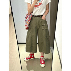批发美式高街阔腿牛仔裤<b class='q'>女</b>秋季显瘦时尚宽松百搭ins休闲工装<b class='q'>七分裤</b>