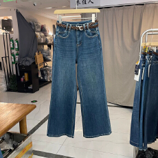 批发韩版高腰牛仔<b class='q'>裤</b>女2026秋季新款四面弹显瘦小个子喇叭<b class='q'>裤</b><b class='q'>蓝色</b>长<b class='q'>裤</b>