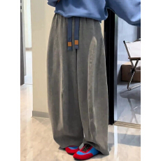 批发加绒灰色慵懒风宽松弯刀裤女2026秋冬舒适抽绳休闲裤大码显瘦裤子