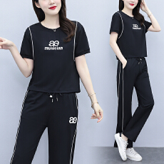 批发时尚休闲<b class='q'>运动</b>套装<b class='q'>女</b>2026夏季新款时髦洋气短袖上衣阔腿裤<b class='q'>两件</b>套潮