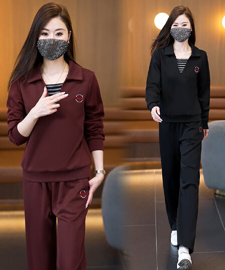 2026 년 새로운 빅 사이즈 여성 의류 가을 표지 배 슬림해 보이는 외국 가스 다용도 긴팔 연령 감소 캐주얼 패션 세트