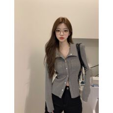 批发【实价】【<b class='q'>实拍</b>】灰色内搭女秋季小众设计感翻领<b class='q'>衬衫</b>气质长袖上衣