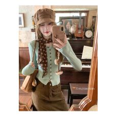 批发包芯纱韩系长袖针织衫女早秋修身薄款毛衣开衫上衣