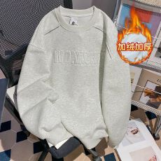批发实拍大码女装<b class='q'>卫衣</b><b class='q'>男</b>秋冬加绒新款凹凸印中长宽松圆领韩版保暖上衣