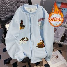 批发<b class='q'>实拍</b>大码女装200斤卫衣男秋冬季加绒新款棒球服开衫<b class='q'>外套</b>立领上衣