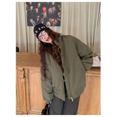 实拍# 大码美式高街复古飞行员夹克秋冬季夹棉棒球服外套棉衣