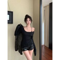 批发260克人棉<b class='q'>莫代尔</b>】纯欲风修身长袖慵懒风内搭u领百搭薄款小众上衣