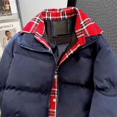批发美式高街棉服女冬季撞色格纹立领棉衣<b class='q'>外套</b>加厚棉袄男女