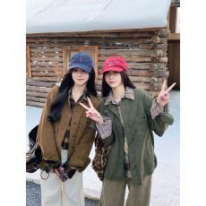 批发复古灯芯绒长袖衬衫2025秋冬女装内搭外穿圆领设计感<b class='q'>百搭</b>上衣外套