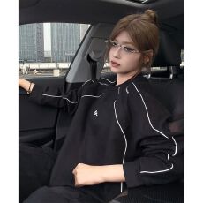 批发官图特价麂皮复合真超加绒秋冬新款明线装饰中长宽松圆领保暖上衣