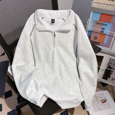 批发实拍<b class='q'>大码</b>女装长袖<b class='q'>t</b><b class='q'>恤</b>卫衣男薄款潮春秋明线装饰拉链新款立领上衣