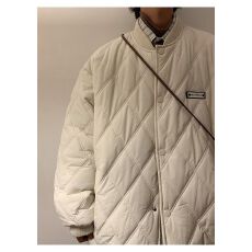 批发<b class='q'>外套</b>秋冬季菱形格绣标保暖棉衣男女ins港风情侣<b class='q'>休闲</b>百搭棉服潮