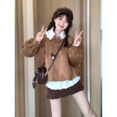 批发实价甜妹复古花苞短外套女春秋季设计感小众<b class='q'>蕾丝</b>拼接翻领开衫夹克