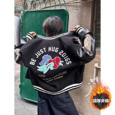 批发美式秋冬款加厚夹棉保暖棒球服男潮牌刺绣设计<b class='q'>夹克</b>高级感外套
