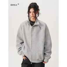 批发美式重磅开衫卫衣男女立领<b class='q'>外套</b>春秋东2025新款情侣装宽松<b class='q'>百搭</b>上衣