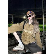 批发复古短款垫肩工装外套男款痞帅高级感cleanfit拉链夹克<b class='q'>牛仔</b>翻领潮