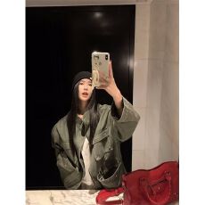 批发复古重工慵懒工装<b class='q'>外套</b>女秋季2025新款宽松显瘦军绿色做旧<b class='q'>百搭</b>上衣