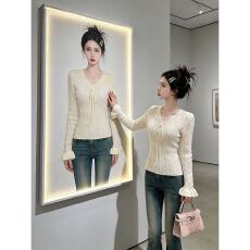 批发官图特价包芯纱长袖针织打底衫女春秋潮修身系带提花<b class='q'>V领</b>保暖上衣