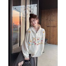 批发实拍实价卫衣女秋冬加绒加厚新款中长宽松字母刺绣花连帽保暖上衣