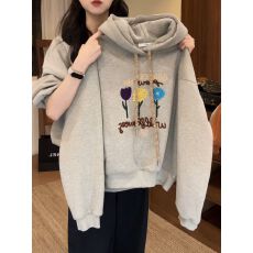 批发官图特价纯棉华棉复合奥粒绒卫衣女装秋冬新款刺绣花连帽保暖上衣