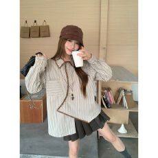 批发设计感不规则<b class='q'>条纹</b>新款<b class='q'>衬衫</b>女2026春季宽松慵懒风<b class='q'>衬衣</b>别致长袖上衣