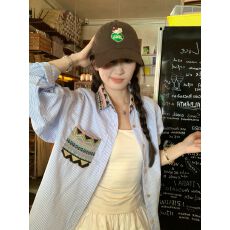 批发设计感名族风拼接<b class='q'>条纹</b>长袖<b class='q'>衬衫</b>女2026年早春别致宽松慵懒上衣外套