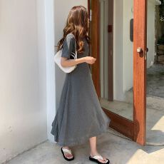 批发实拍260克92人棉8氨纶夏季新款修身显瘦<b class='q'>开叉</b>过膝长款大摆<b class='q'>连衣裙</b>