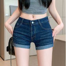 批发实拍实价~烫钻卷边牛仔超<b class='q'>短裤</b><b class='q'>女</b>夏季新款弹力低腰性感包臀热裤子