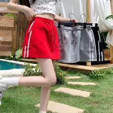 批发实价-实拍 纯棉华棉 夏新款宽松休闲显瘦A字<b class='q'>百搭</b>抽绳短裙女