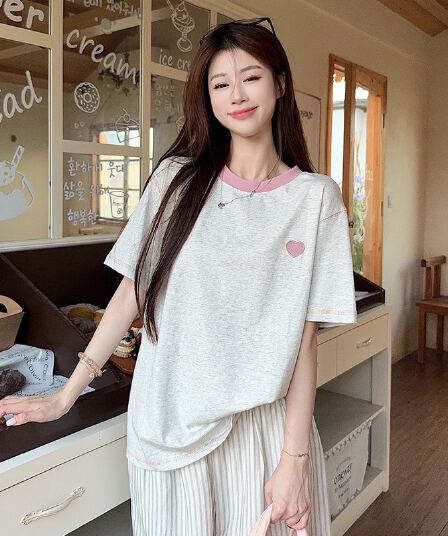 실사 페루 면 220 그램 반팔 티셔츠 여름 2026 새로운 트렌디 가시 자수 루즈핏 라운드 넥 맨위 빅 사이즈 여성 의류