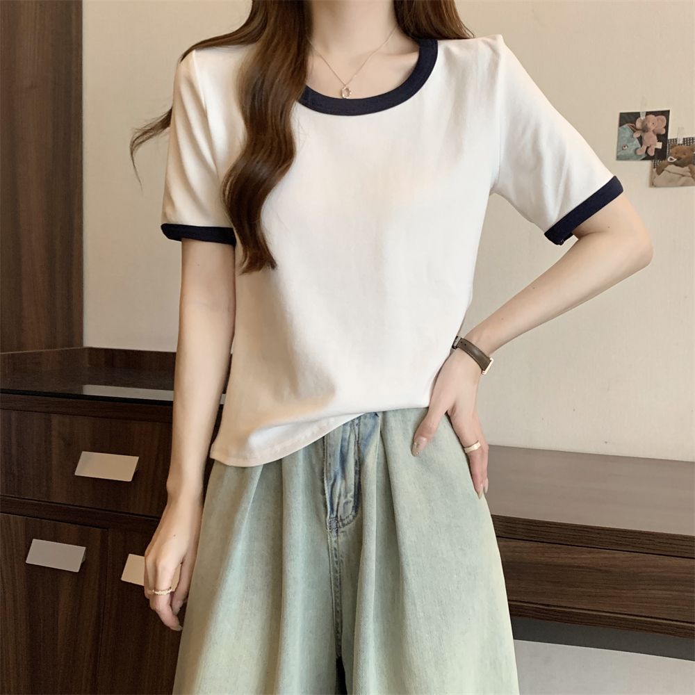 실사 정가 40 순면 210 그램 92 면 8 암모니아 Lun 배색 반팔 티셔츠 여성