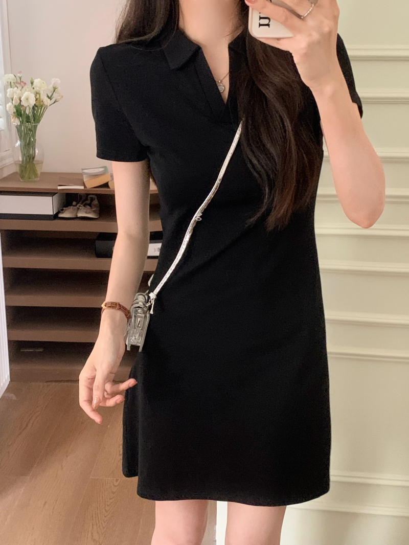 실사 정가 40 순면 210 그램 92 면 8 암모니아 Lun POLO 칼라 여성 드레스