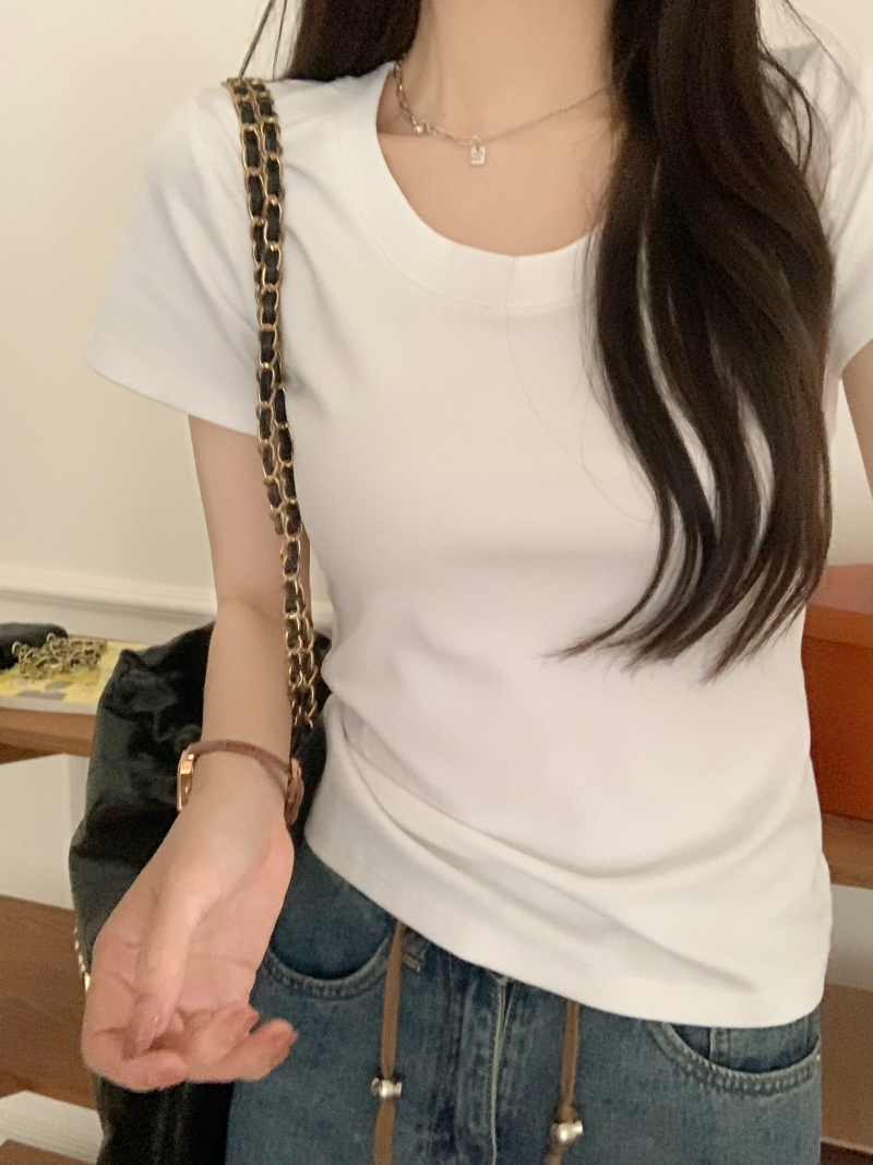 실사 정가 40 순면 210 그램 92 면 8 암모니아 Lun u 칼라 반팔 티셔츠 여성 폭발