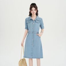 批发实拍实价~复古牛仔<b class='q'>连衣</b>裙女夏季高级感收腰显瘦气质减龄休闲裙子