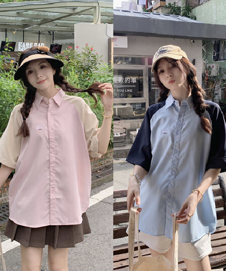 여름 낮음 포화 상태 색상 시스템 레트로 삽입 어깨 반팔 여성 셔츠 2026 년 커플 다용도 자수 POLO 칼라 맨위