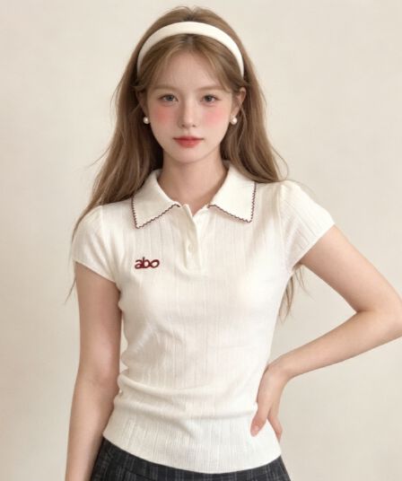 실사 한 부서 POLO 칼라 반팔 티셔츠 여성 여름 허리 수축 쇼트 스타일 맨위 달콤한 핫걸 고유 한 아름다운 꼬집기 허리 티셔츠