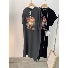 批发仿棉牛奶丝# <b class='q'>韩版</b>遛弯宽松连衣裙中长款宽松显瘦裙子飞飞袖