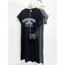 批发仿棉牛奶丝# <b class='q'>韩版</b>个性印花T恤设计感中长款过膝连衣裙飞飞袖