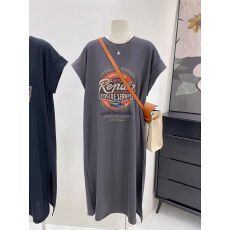 批发仿棉牛奶丝# <b class='q'>韩版</b>个性印花T恤设计感中长款过膝连衣裙飞飞袖