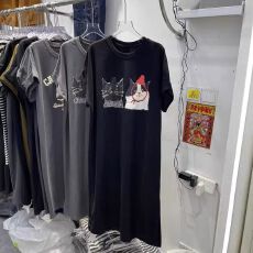 批发仿棉牛奶丝# <b class='q'>韩版</b>个性印花T恤设计感中长款过膝连衣裙飞飞袖