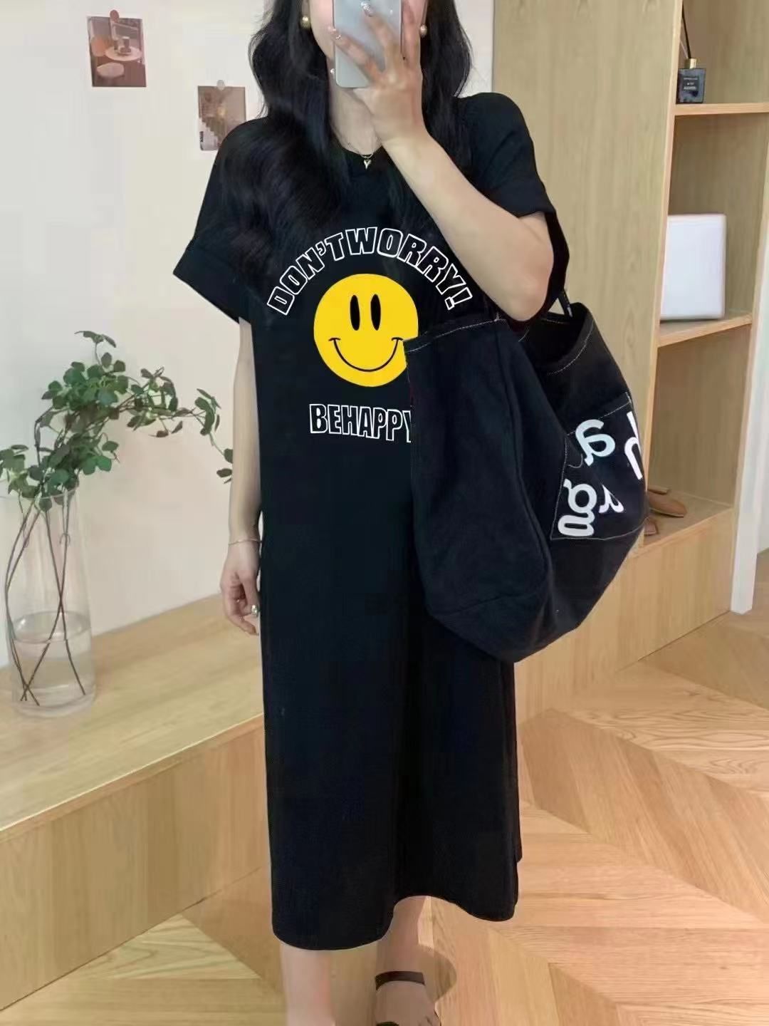 한국 대외 무역 일본식 ins 바람 여름 프린트 스트레이트 치마 다용도 반팔 드레스 Feifei 소매