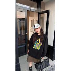 韩系设计感穿搭长袖冬季加绒加厚宽松圆领上衣 250克大卫衣