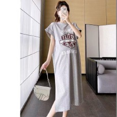 批发仿棉牛奶丝# chci慵懒风休闲T恤设计感中长款过膝<b class='q'>连衣裙</b>飞飞袖