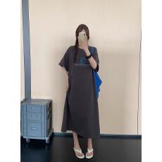 批发仿棉牛奶丝# <b class='q'>夏季</b>百搭设计感韩版慵懒风短袖T恤裙子宽松连衣裙