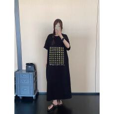 批发仿棉牛奶丝# 韩系慵懒风裙子<b class='q'>夏季</b>短袖中长款开叉T恤连衣裙女