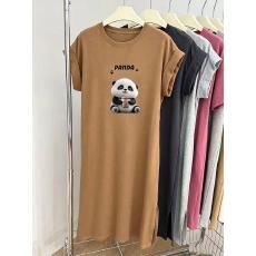 批发仿棉<b class='q'>牛奶</b><b class='q'>丝</b># 夏装趣味印花休闲设计感中长款过膝<b class='q'>连衣裙</b>飞飞袖